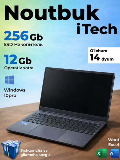 Windows o‘rnatilgan ofis, uy, o‘qish va ish uchun iTech noutbuki